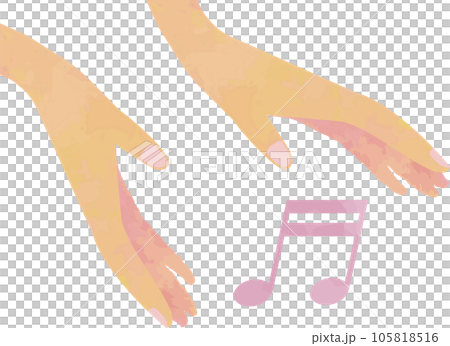 A pink musical note floating between your outstretched hands A pink musical note floating between your outstretched hands 105818516