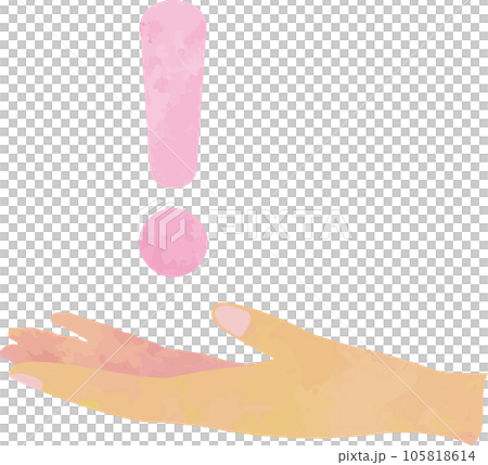 差し出した手の上に浮かぶピンクのビックリマーク 差し出した手の上に浮かぶピンクのビックリマーク 105818614