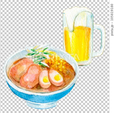 水彩插圖生啤酒和拉麵套裝 105819180