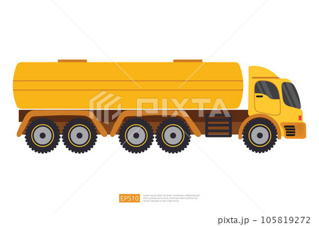 Gas, oil, fuel container yellow truck illustration on white background. Isolated transportation gasoline tanker truck car. commercial vehicle flat vector Gas, oil, fuel container yellow truck illustration on white background. Isolated transportation gasoline tanker truck car. commercial vehicle flat vector 105819272