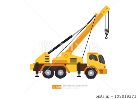 yellow crane truck illustration on white background. Isolated construction vehicle car. heavy equipment commercial transportation vehicle flat vector 105819273