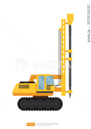 side view yellow Track Drilling Machine vector illustration on white background. Isolated big heavy machinery equipment vehicle. Drilling Tractor flat cartoon construction and mining Industry car icon side view yellow Track Drilling Machine vector illustration on white background. Isolated big heavy machinery equipment vehicle. Drilling Tractor flat cartoon construction and mining Industry car icon 105819282
