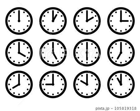 シンプルな時計のアイコンの12時間セットのイラスト素材 [105819318
