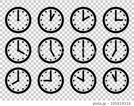 シンプルな時計のアイコンの12時間セット シンプルな時計のアイコンの12時間セット 105819318