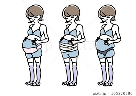 いろいろな妊婦帯 腹帯を着ける女性のイラストセット いろいろな妊婦帯 腹帯を着ける女性のイラストセット 105820596