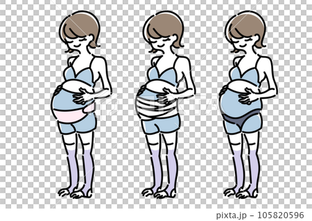 いろいろな妊婦帯 腹帯を着ける女性のイラストセット いろいろな妊婦帯 腹帯を着ける女性のイラストセット 105820596