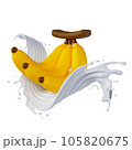 banana bunch milk splashes isolated. 3D render illustration 105820675