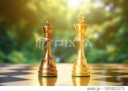 Golden King And Queen Chess Piece Concept For Business Competition