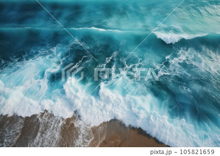 浜辺に打ち寄せる波を俯瞰から見る（AI生成画像） 105821659
