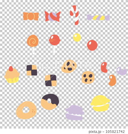 シンプルでかわいい色々なお菓子のカラーイラストセット シンプルでかわいい色々なお菓子のカラーイラストセット 105821742