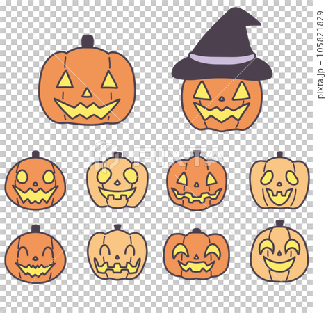 Simple deformed Halloween pumpkin illustration set Simple deformed Halloween pumpkin illustration set 105821829