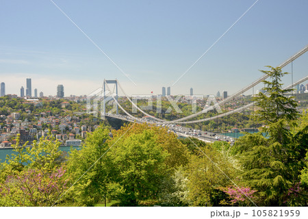View of Istanbul from Otagtepe with Fatih Bridge. Travel Istanbul background photo. View of Istanbul from Otagtepe with Fatih Bridge. Travel Istanbul background photo. 105821959