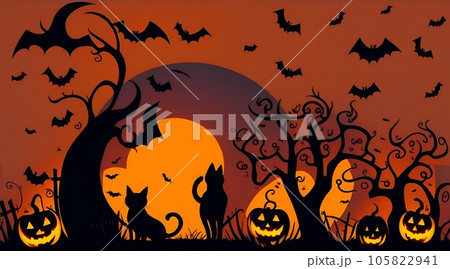 猫ちゃんとハロウィンシルエット/Generative AI 105822941