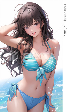 手绘卡通唯美的比基尼泳装女孩插画のイラスト素材 [105823093] - PIXTA