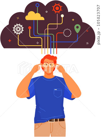 Man developing creative thinking with mental mindset types to deal with problems, find solutions 105823707