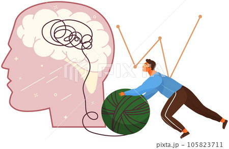 Decision of psychological problems concept. Therapist untangles ball of thread in human head Decision of psychological problems concept. Therapist untangles ball of thread in human head 105823711