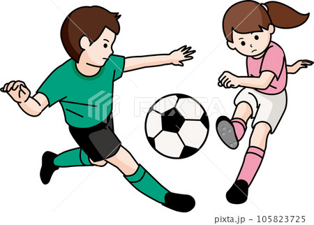 サッカーをする男の子と女の子 105823725