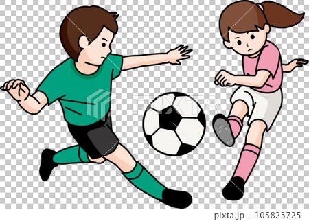 サッカーをする男の子と女の子 105823725