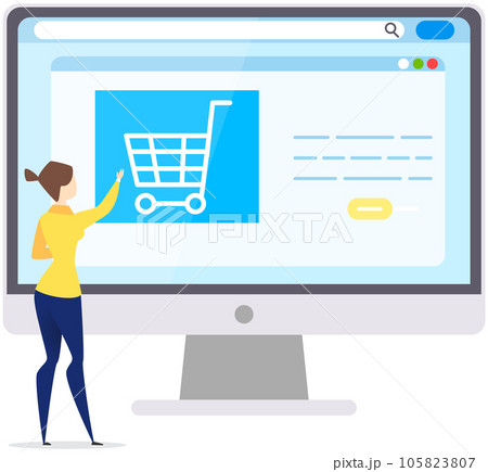 Woman chooses goods on website for online shopping, conducts payment, pays by credit card 105823807