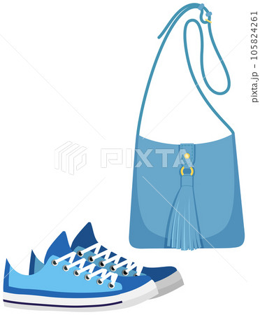 Fashion shoes and bag isolated on white. Stylish elements of womens wardrobe in casual youth style 105824261