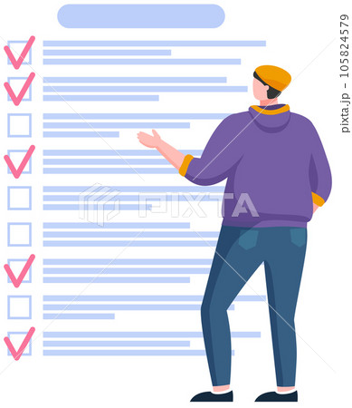 Month scheduling, to do list, time management. Businessman stands near checklist and planning 105824579