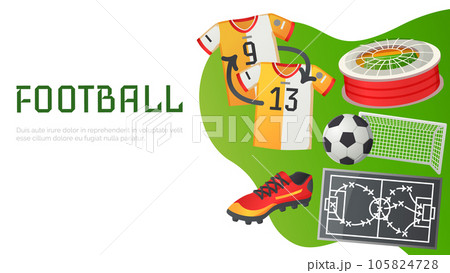 Sport football vector banner, soccer symbols set. Uniform, ball and stadium, team championship Sport football vector banner, soccer symbols set. Uniform, ball and stadium, team championship 105824728