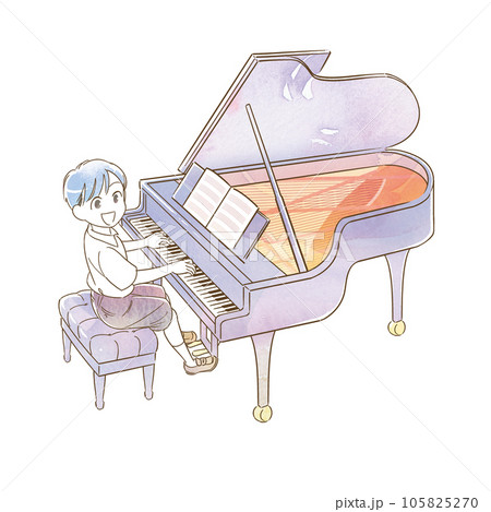 水彩アナログ風 男の子 ピアノ 演奏 発表会 イラスト 105825270