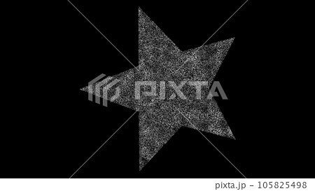3D star on black bg. Object dissolved white flickering particle. Business advertising backdrop. Science concept. For title, text, presentation. 3D animation 3D star on black bg. Object dissolved white flickering particle. Business advertising backdrop. Science concept. For title, text, presentation. 3D animation 105825498
