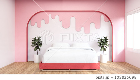 Bedroom japanese minimal style.,Modern white wall and wooden floor, room minimalist. 105825698