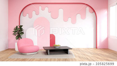Colorful Living room japanese minimalist room interior, 3D rendering 105825699