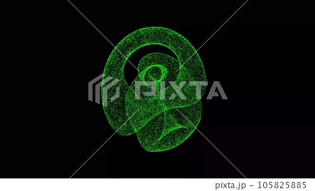 3D knot on black background. Object dissolved green flickering particles. Business background. Science concept. Abstract bg title, presentation. Holographic screensaver. 3D animation 3D knot on black background. Object dissolved green flickering particles. Business background. Science concept. Abstract bg title, presentation. Holographic screensaver. 3D animation 105825885
