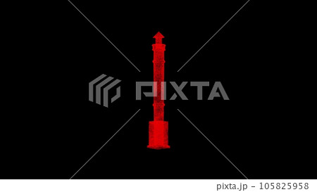 3D sea lighthouse on black background. Object dissolved red flickering particles. Science concept. Abstract bg for title, presentation. Holographic screensaver. 3D animation 3D sea lighthouse on black background. Object dissolved red flickering particles. Science concept. Abstract bg for title, presentation. Holographic screensaver. 3D animation 105825958