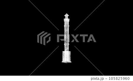 3D sea lighthouse on black background. Object dissolved white flickering particles. Science concept. Abstract bg for title, presentation. Holographic screensaver. 3D animation 3D sea lighthouse on black background. Object dissolved white flickering particles. Science concept. Abstract bg for title, presentation. Holographic screensaver. 3D animation 105825960