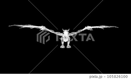 3D dragon on black background. Object made of shimmering particles. A fabulous fantasy concept. For title, text, presentation. 3d animation. 105826100