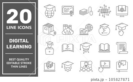 Online education line icon set. Digital learning, remote education concept. Editable Stroke. EPS 10 Online education line icon set. Digital learning, remote education concept. Editable Stroke. EPS 10 105827871