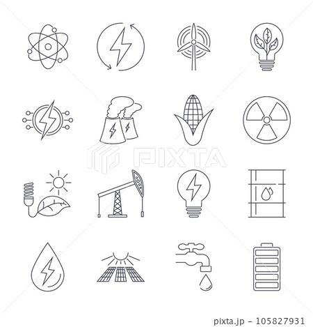 Thin line icons set. Icons for renewable energy, green technology Thin line icons set. Icons for renewable energy, green technology 105827931