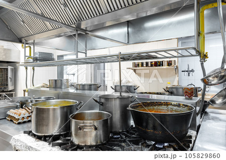 Kitchen appliances in professional kitchen in a modern restaurant Kitchen appliances in professional kitchen in a modern restaurant 105829860