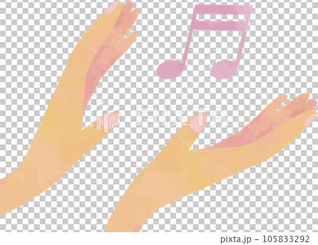 差し出した両手の間に浮かぶピンクの音符 差し出した両手の間に浮かぶピンクの音符 105833292
