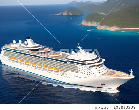 海を渡る豪華客船（クルーズ船）のパノラマ 105833538