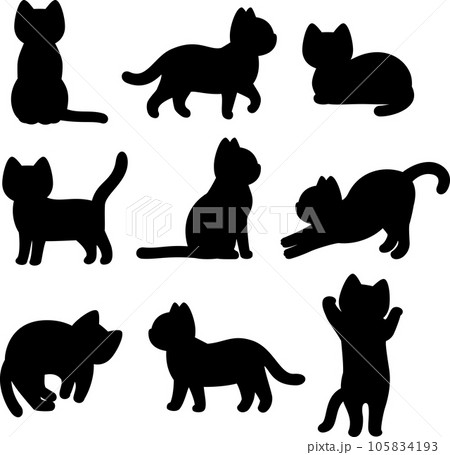 猫のシルエットのデフォルメイラストセット 105834193