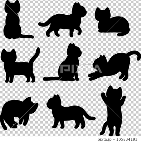 猫のシルエットのデフォルメイラストセット 105834193