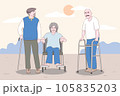 elderly care, old people care activities, prescribes treatment. Vector characters flat cartoon. 105835203