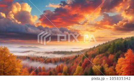 紅葉の山景色 105835342