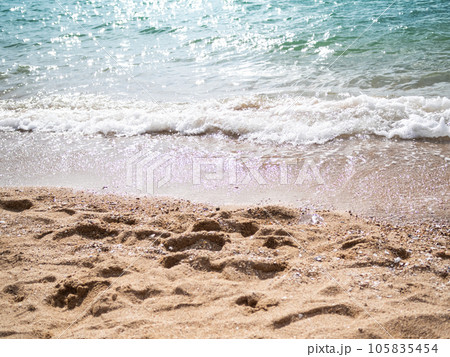 Texture Wave Water Blue Sea at Coast on Sand Beach  105835454