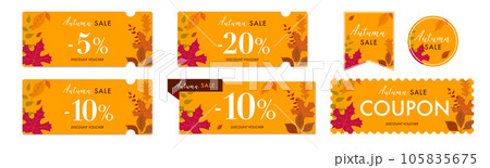 秋のセールに使えるオレンジの紅葉のクーポンベクターアイコンデザインセット1 105835675