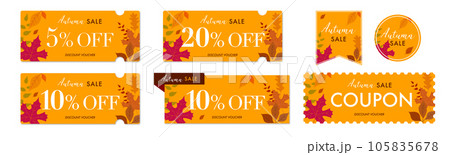 秋のセールに使えるオレンジの紅葉のクーポンベクターアイコンデザインセット2 105835678