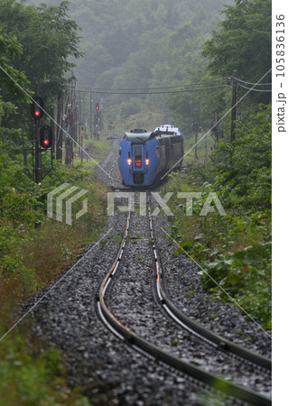 雨の奥白滝信号場を通過する特急列車 雨の奥白滝信号場を通過する特急列車 105836136