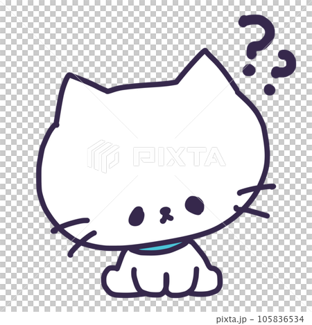 Illustration of a cute white colored kitten smiling with a question mark 105836534