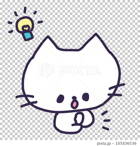 Illustration of a cute white kitten waving a light bulb mark (I see) 105836536