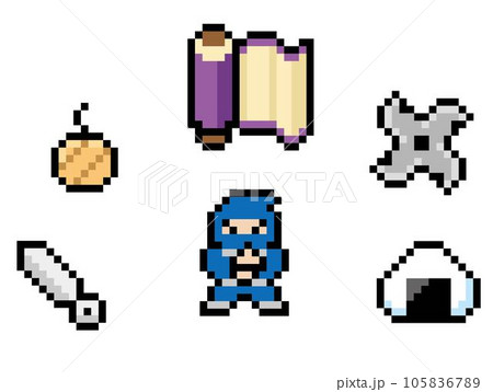 ゲーム風ドット絵 忍者とアイテム ゲーム風ドット絵 忍者とアイテム 105836789